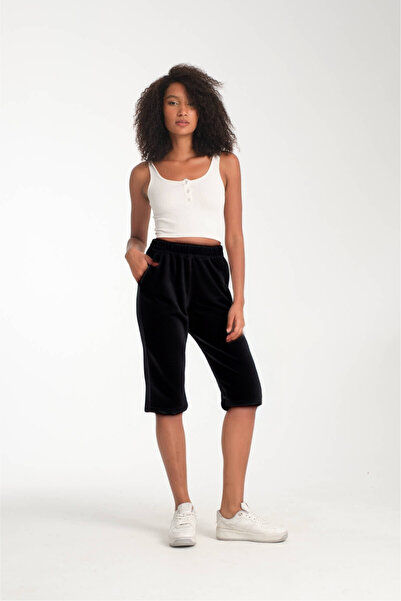 VERSCOVE Kadın kapri boy yan cepli belden bağcık ayarlamalı bermuda penye şort