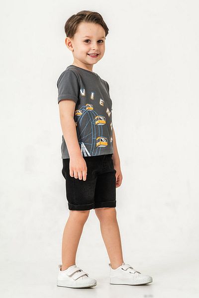 Gold Class Kidswear Ferris Wheel Printed 2 Piece Boy's Denim Shorts Suit