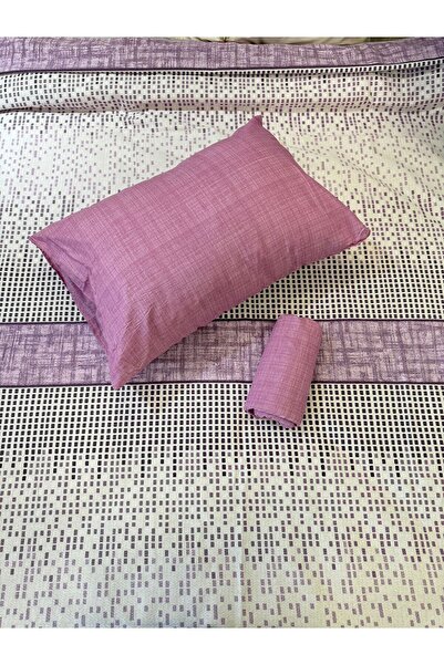 ŞENER HOME طقم ملاءة وبيكيه منقوشة باللون الأرجواني الفاتح - مرن