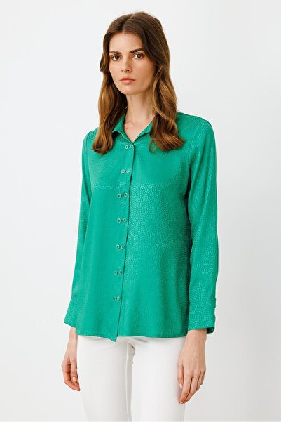 Moda İlgi Modailgi Puan Jakarlı Çift Düğmeli Gömlek Yeşil