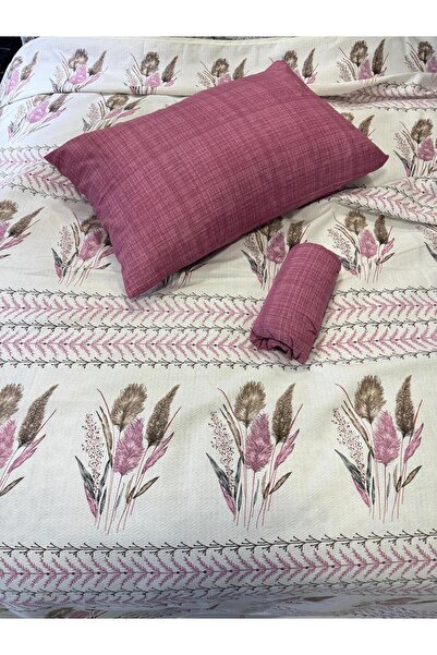 ŞENER HOME Ekin Patterned Sheet Elastic Single Pique Set - Dusty Rose