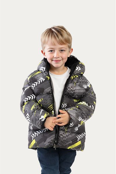 Montstop Boys' Winter Jacket - Yellow, Black, Digital Pattern, Fleece Water and Windproof, Hooded