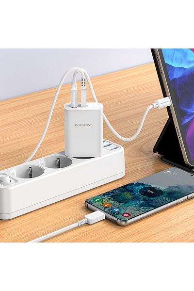 Borofone Încărcător BN10 Sunlight PD 65W, 1 x USB-A, 1 x Tip-C (PD/PPS/QC/AFC/FCP/SCP) - Alb
