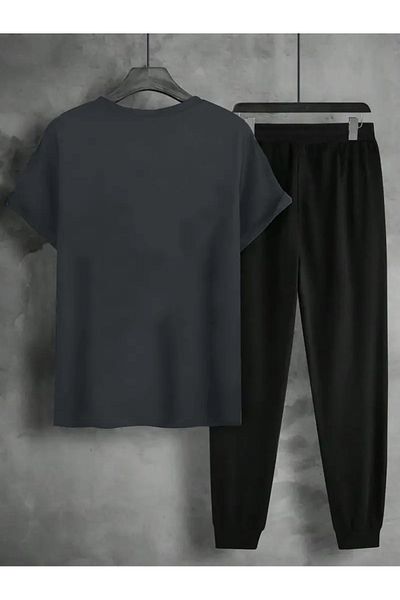 PAVRO Casual Fashion Short Sleeve Tracksuit for Men Suit Top+Sweatpants Two Piece Set Stripes Printed