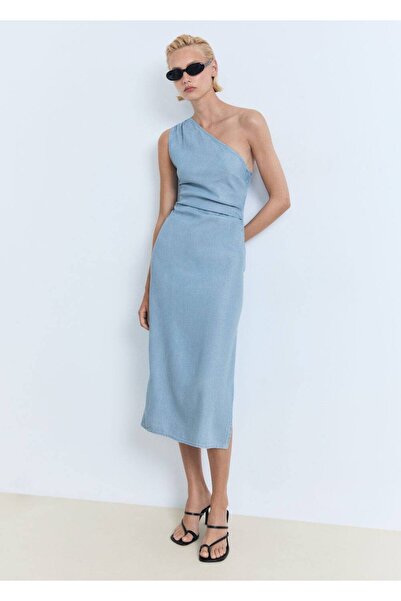 MANGO Woman Drape asimetrik lyocell elbise