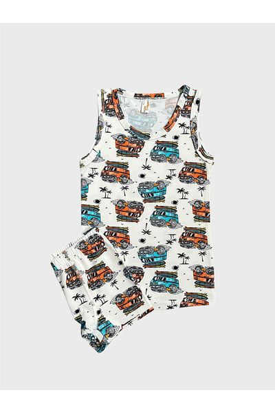 elmas kids Boy's Cotton White Car Patterned Athlete Boxer Set