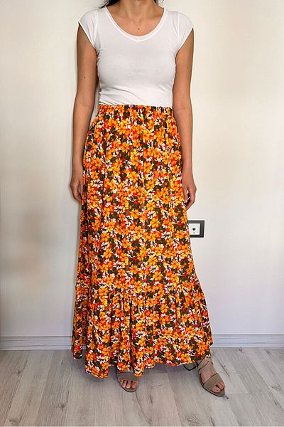 520CK Women's Floral Patterned Viscose Long Skirt - Hijab Skirt