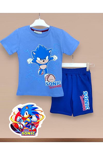 LİTTLE TORTOİSE Boy's Colorful Sonic Printed Crew Neck Tracksuit Set (Bottom - Top Set)