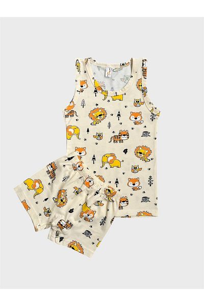 elmas kids Σετ μπόξερ αθλητής με βαμβακερή κρέμα για αγόρια με σχέδιο λιονταριού