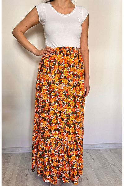 520CK Women's Floral Patterned Viscose Long Skirt - Hijab Skirt