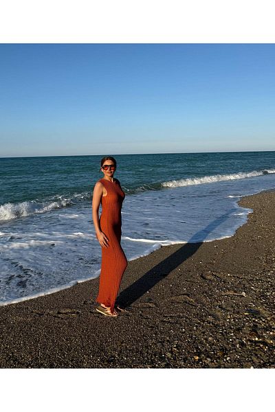 Daves Textured Fabric Fitted/Close-Fitting Moon Sleeve Stretchy Knitted Midi Pencil Dress-Tile