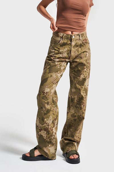 its basic Mid Waist Camouflage Color Cotton Denim Γυναικείο Παντελόνι - Loose Fit