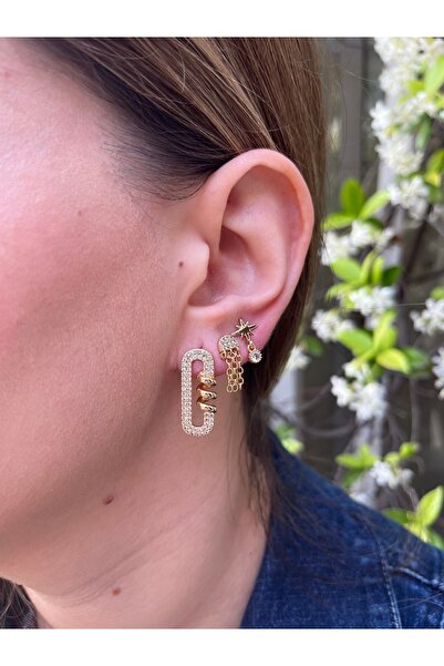 MODA Gold 3’lü Çelik Küpe – Bulut Şekilli ve Yıldız Detaylı Modeller