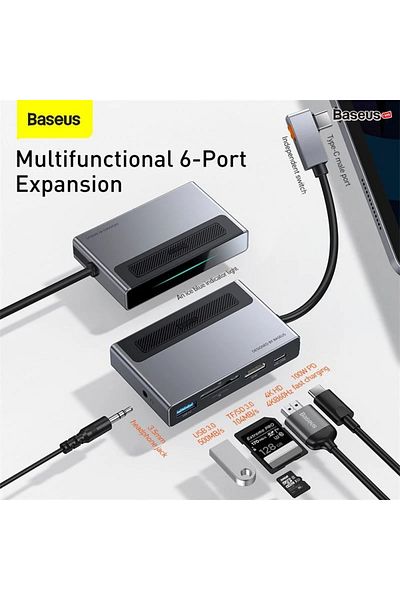 Baseus Docking Station Hub Baseus Multifunctional USB-A USB-C HDMI SD MicroSD Jack 3.5mm PC 100W USB Type-C