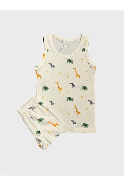 elmas kids Boy's Cotton Ecru Color Safari Giraffe Patterned Athlete Boxer Set