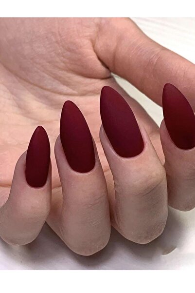 TAKIŞTIR Bordo Renk Mat 12'li Takma Tırnak (Yapıştırıcılı)