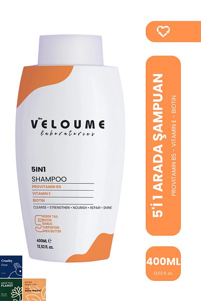 The Veloume Labs 5 in 1 Shampoo with Enriched Content, Anti-Hair Loss and Dandruff, Volumizing, 400 ml