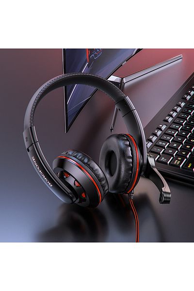 Borofone Gaming Headset with Microphone Borofone with Immersive Sound and Extended Comfort 3.5 mm Jack Black