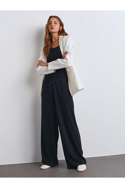 Dilvin Drape Wide Leg Pants-Black
