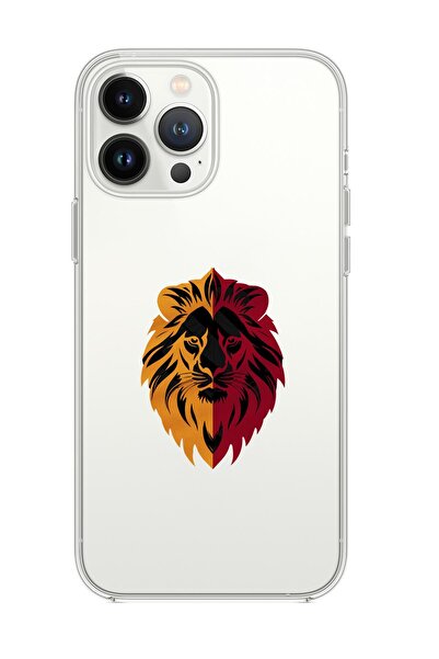 mooodcase iPhone 14 Pro Max Uyumlu Sarı Kırmızı Aslan Desenli Premium Şeffaf Silikon Kılıf