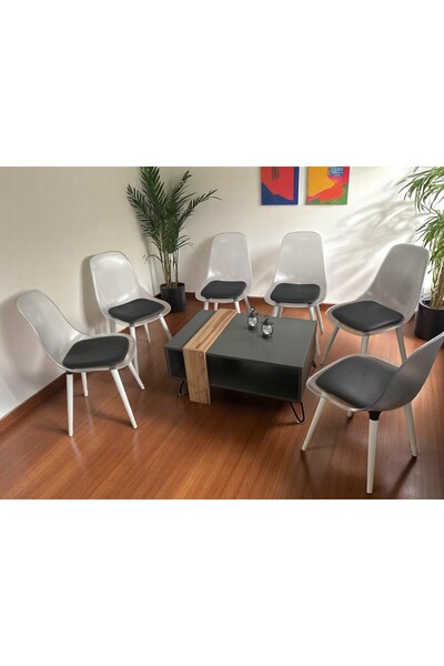 Sienta Home Ahşap Ayaklı Bella Mutfak-Salon Sandalyesi Siyah Deri Oturum Şeff...