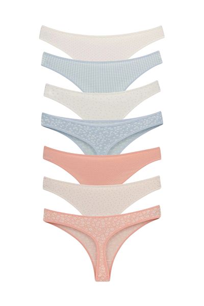 LİBELLA İÇ GİYİM Γυναικεία βαμβακερά εσώρουχα Lycra Thong Pack 7 – Χρώματα Λευκό, Ροζ και Μπλε