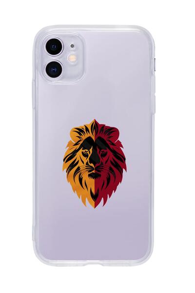 mooodcase iPhone 11 Uyumlu Sarı Kırmızı Aslan Desenli Premium Şeffaf Silikon Kılıf