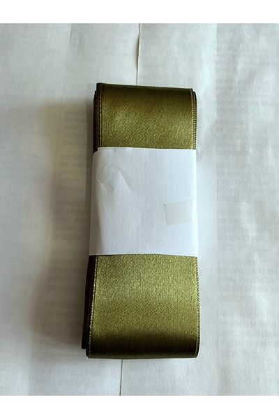 yörük tuhafiye 10 Meters Khaki Army Green Satin Ribbon - 6 cm Wide Ribbon