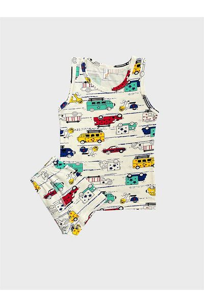elmas kids Boy's Cotton White Car Bus Patterned Athlete Boxer Set