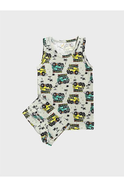elmas kids Boy's Cotton Gray Car Patterned Undershirt Boxer Set