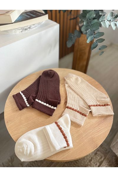ASGÜL SOCKS 4 Pairs of Women's Picot Pattern Booties Socks Kit