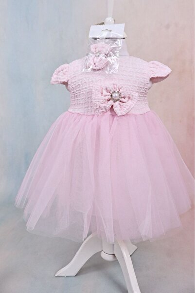 Sedefinokids kız bebek çiçek desenli tokalı elbise