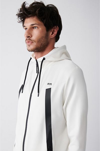 Avva Ecru-Sweatshirt mit Kapuze und Reißverschluss für Herren aus Interlock-Stoff A31y1202