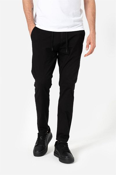 Brothers Men's Regular Fit Gabardine Woven Pants with Elastic Waist and Drawstring Side Pockets Grotti Black B0