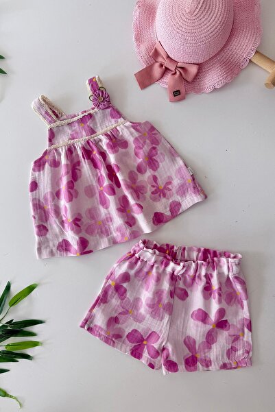 Minigimin Cicileri Set de 2 fete cu modele florale de muselina - Liliac