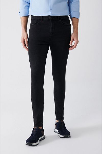 Avva Anthrazitfarbene, gewaschene, flexible Jeanshose für Herren B 003507