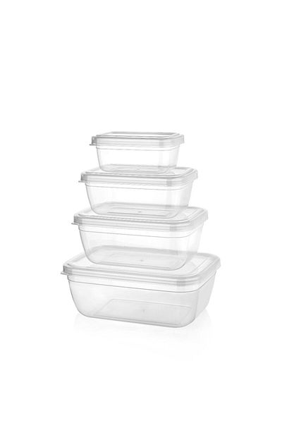 Tercih Home Set of 4 Transparent Storage Containers Suitable for Microwave and Diffracted (2.3Lt+1.5Lt+0.9Lt+0.5Lt)