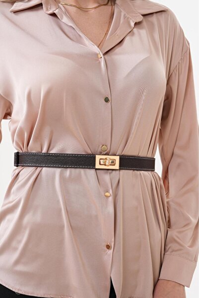 MODAM HİFA Гострий кавовий шов Золота пряжка Жіночий ремінь для брюк Ремінь для сукні Ремінь для сорочки Ремінь для піджака