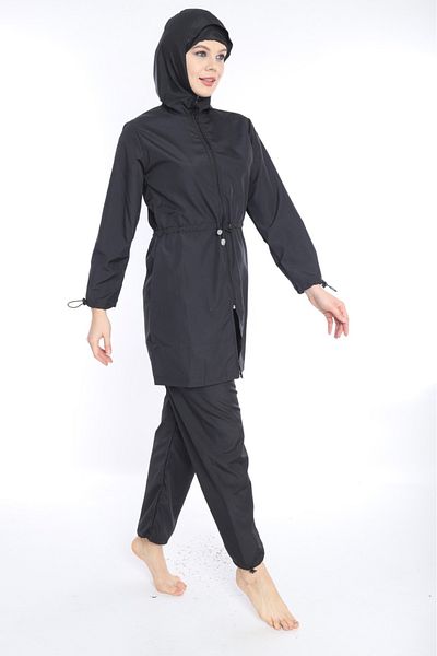TUTUYA TEXTIL Large Size 4 Piece Hijab Swimsuit with Tie Detail, Zippered Suit