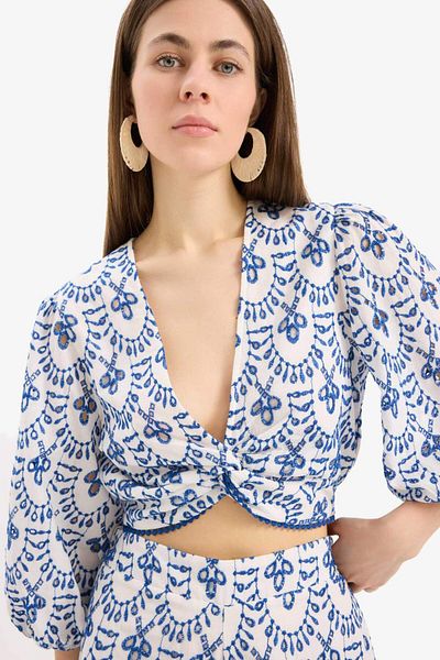 DeFacto Patterned Embroidered Brode Beach Top-Fall in Love C6172Ax25Sm
