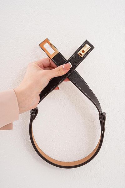 MODAM HİFA Bitter Brown Stitched Gold Buckle Γυναικεία ζώνη παντελονιού Ζώνη φόρεμα Ζώνη πουκάμισο Ζώνη παλτό