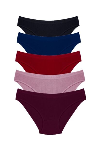 icgiyimcin Fitilli Kadın Külot 5'li Mürdüm Bordo Lacivert Gül Kurusu Siyah