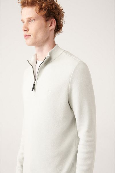 Avva Men's Light Gray Stand Collar Zippered Knitwear Sweater A31Y5012
