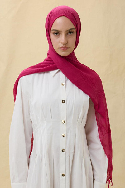 Fenza ŞAL DE BUMBAC LILYUM FUCHIA FRĂŞĂ CU CIUCURI