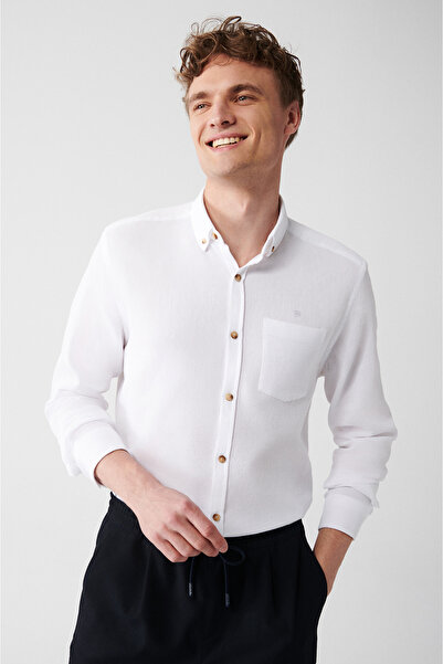 Avva Men's White 100% Cotton Pocket Shirt A31Y2005