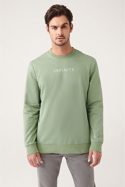 Avva Men's Water Green Crew Neck Printed Cotton Sweatshirt A31Y1210