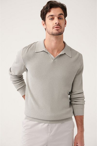 Avva Men's Gray Buttonless Textured Rayon Knitwear T-Shirt A31Y5014