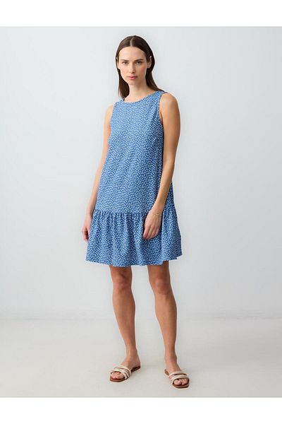 Jimmy Key Blue Relaxed Cut Round Neck Sleeveless Polka Dot Knitted Mini Dress