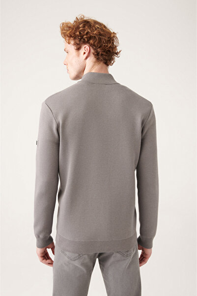 Avva Men's Gray Stand Collar Zippered Knitwear Cardigan A31Y5101