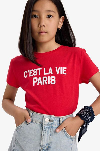 DeFacto Girl's Crew Neck Printed Short Sleeve T-Shirt E5894A825Sm